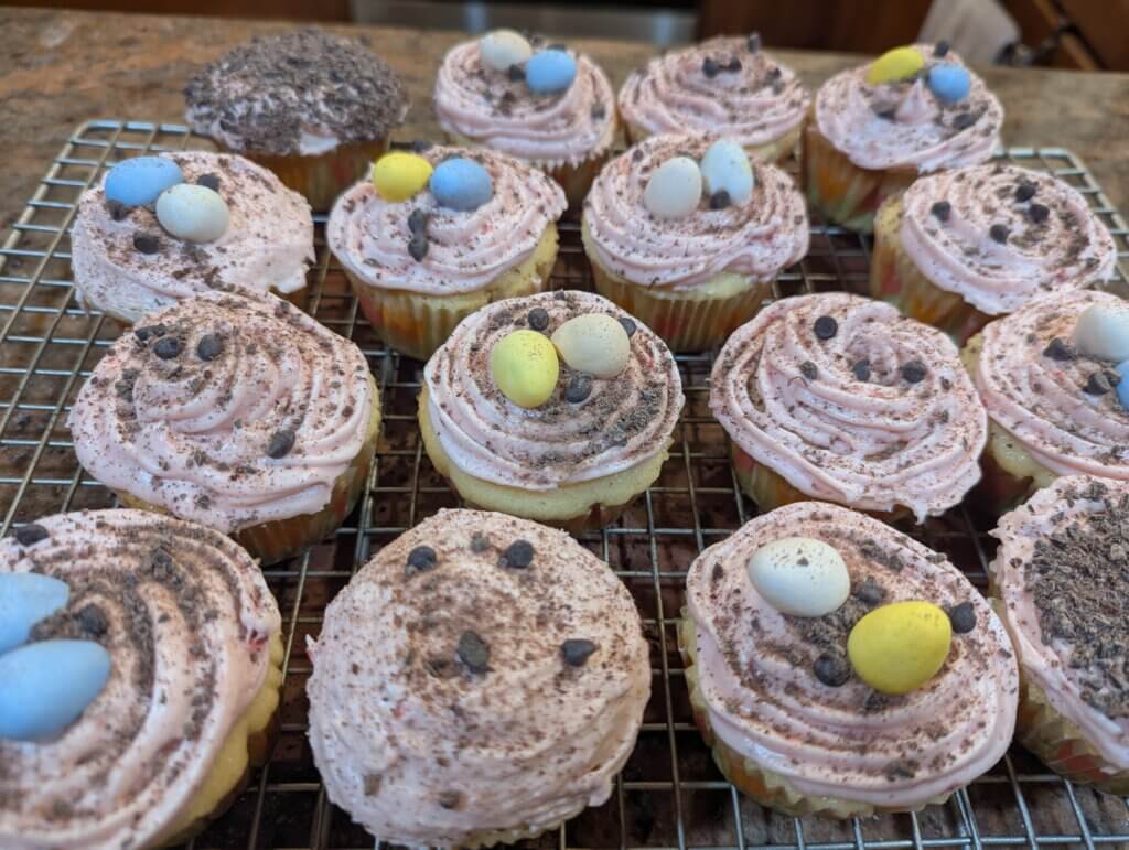Easter Cupcakes with Chocolate Eggs and Chocolate Chips